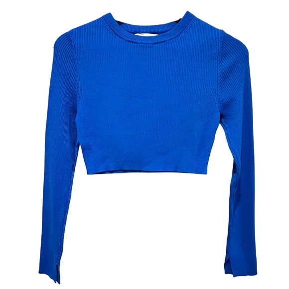 Pull&Bear Tops - Pull & Bear Long Sleeve Ribbed Royal Blue Crop Top Women’s Size Small